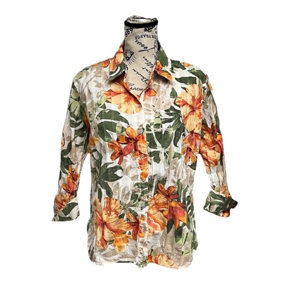 Allison Daley Floral Hawaiian Blouse PL Beach Coastal Festival Boho Cruise - Picture 1 of 9